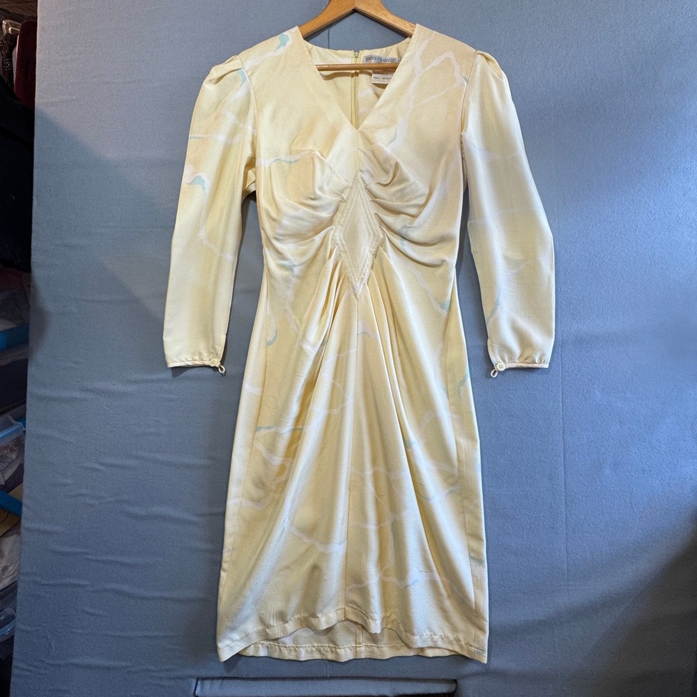 Joanie Char Collections Vintage 100% Silk Yellow Abstract Print Midi Dress Sz 8 - Picture 1 of 7